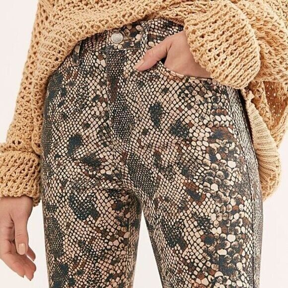 Free People Womens Raw High Rise Snake Print Jeggings Size 29 - Picture 3 of 12